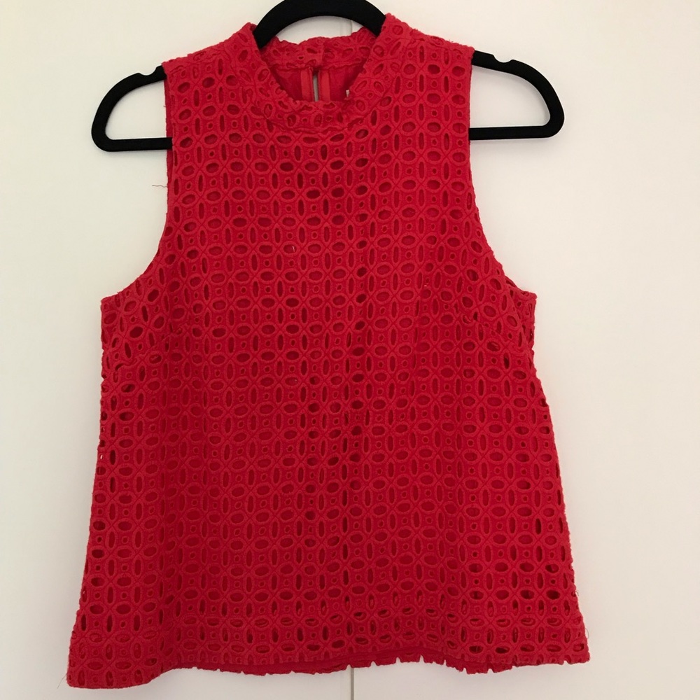 J.Crew Red Eyelet Top